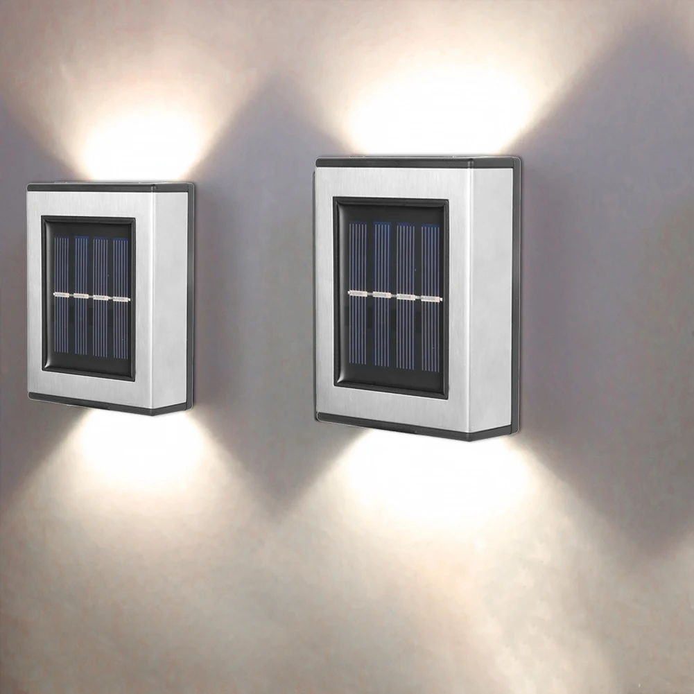 

2pcs LED Outdoor Solar Lamps Solar Garden Waterproof Wall Lamp Light Up And Down Garden Decorative Wall Lamp Street Stair Lamps
