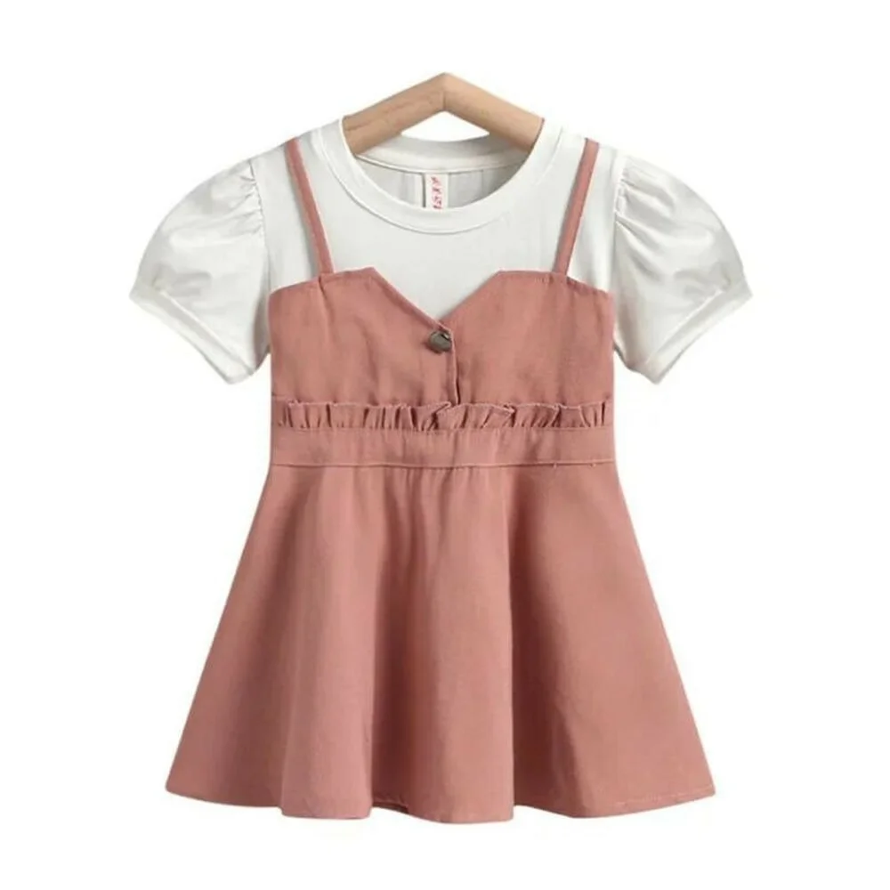 

Kids Girls Short Sleeve Swing Dress Summer Casual Holiday Sundress 1-6 Years