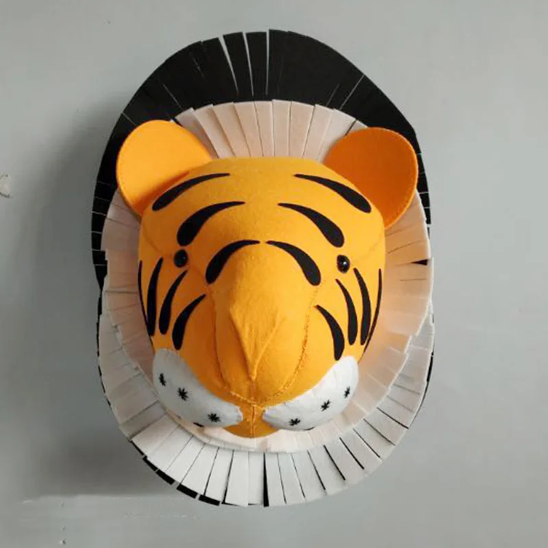 tiger Украшение на стену в виде головы животного, ручная работа, войлочные головы животных, настенная комната для маленьких мальчиков, детская комната, декор для детской комнаты, голова льва, тигра, Настенный декор - Цвет: tiger