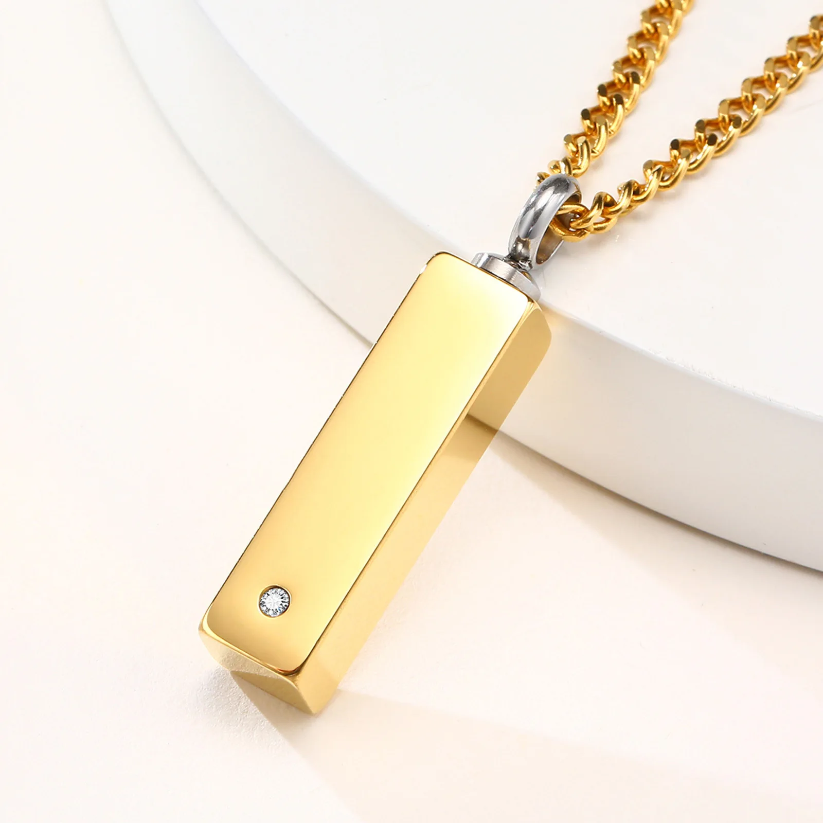 

NHGBFT Gold color Urn Necklaces for Mens Stainless Steel Tube Pendant Ashes Perfume Holder Dropshipping