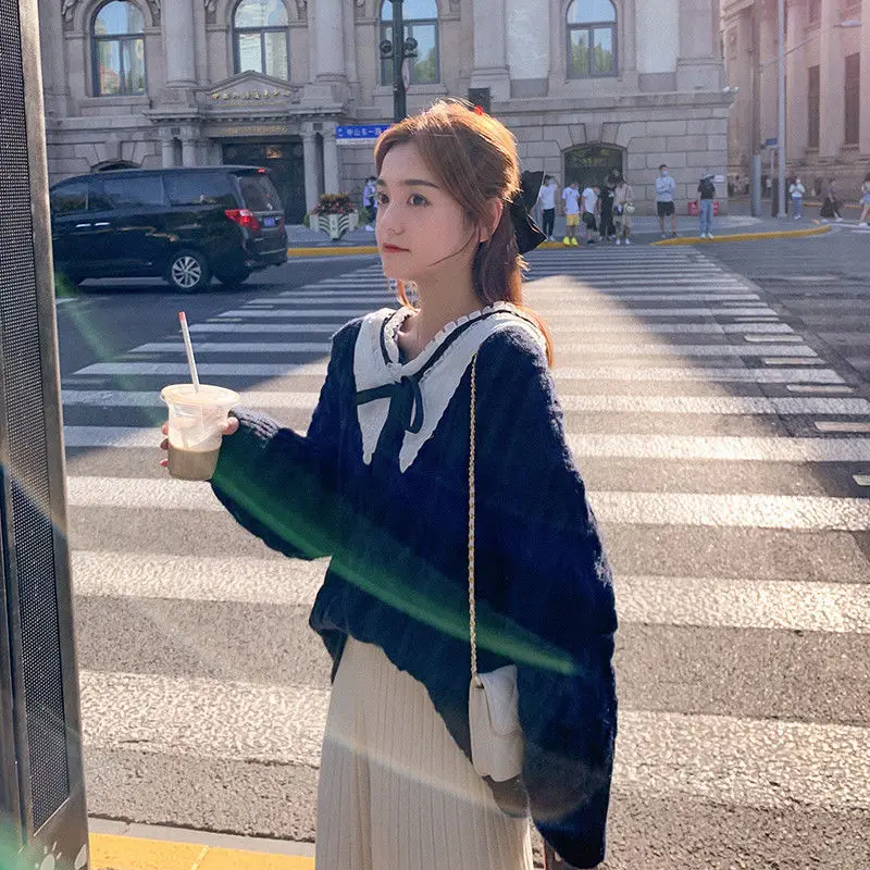 

Pullover Sweater Knitted Women Autumn Winter Sweet Kawaii Sweater Female Casual Patchwork Korean Tops Fall 2020 Women Clothing