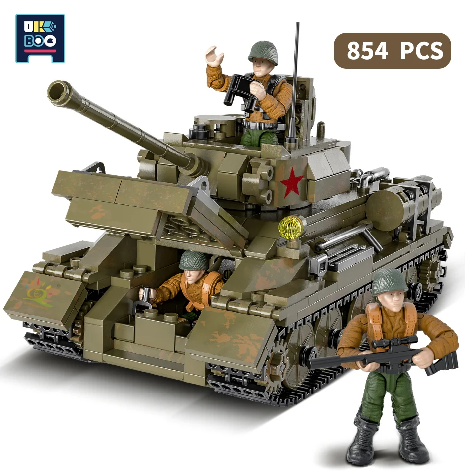 

854PCS Military T-34 Medium Tank WW2 Building Blocks For Children Army Weapon Assembling Model Tanks Bricks Soldier Kids Gift