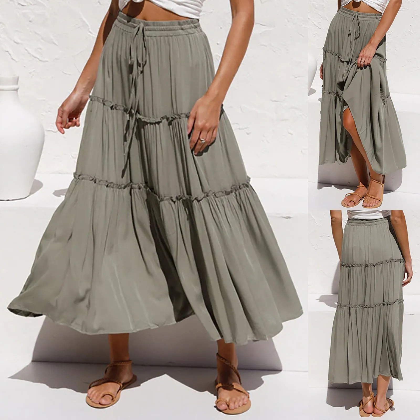 

Юбка женская бандажная однотонная плиссированная средней длины, элегантная Свободная юбка с эластичным завышенным поясом, для бега, y2k, лето 2021