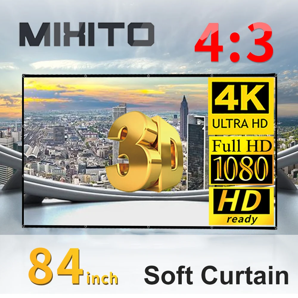 

MIXITO 4:3 84-Inch Projector Soft Screen High-Definition Foldable Portable Anti-Crease Projection Film Suitable For Home Party