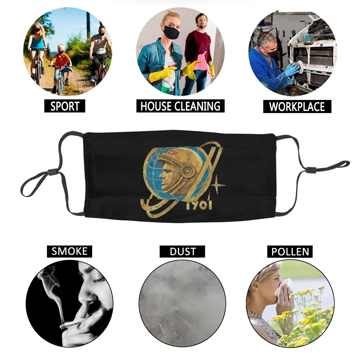 

Russia CCCP Yuri Gagarin Men Women Non-Disposable Mouth Face Mask Anti Haze Dustproof Protection Cover Respirator