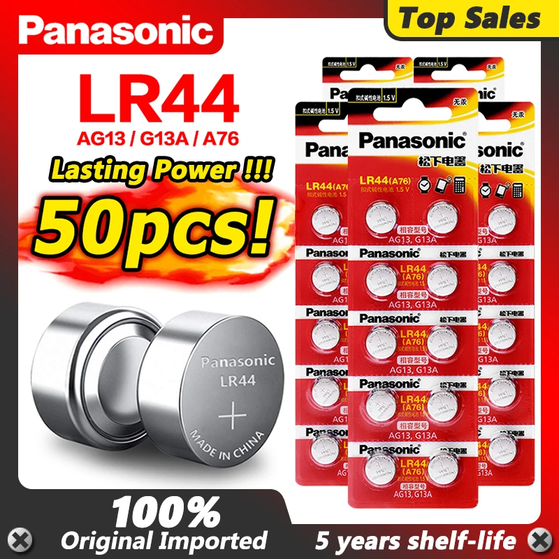 

Panasonic 100% оригинальный 50 шт. 1,5 В батарея таблеточного типа lr44 литиевые монетные батареи A76 LR1154 357A SR44 AG13 G13A LR44