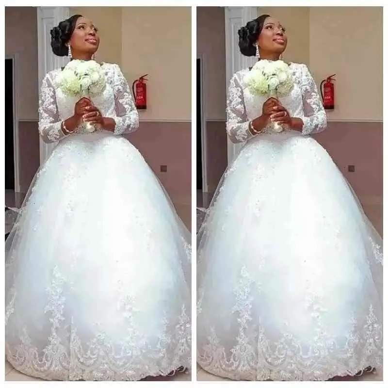 

Long Sleeves A-Line Lace Appliqeus A-Line Wedding Dresses 2023 Modest African Long Bridal Gowns Custom Vestidos De Mariee