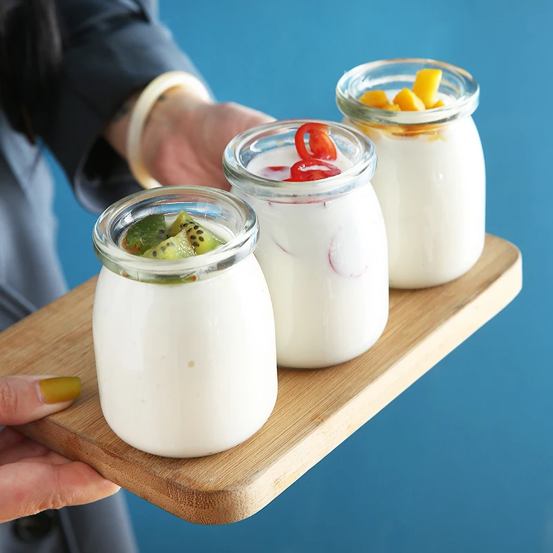 

4pcs/pack Glass Pudding Bottle Yogurt Cup Jelly Mousse Cup with Lid Glass Bottle Homemade Yogurt Bottle