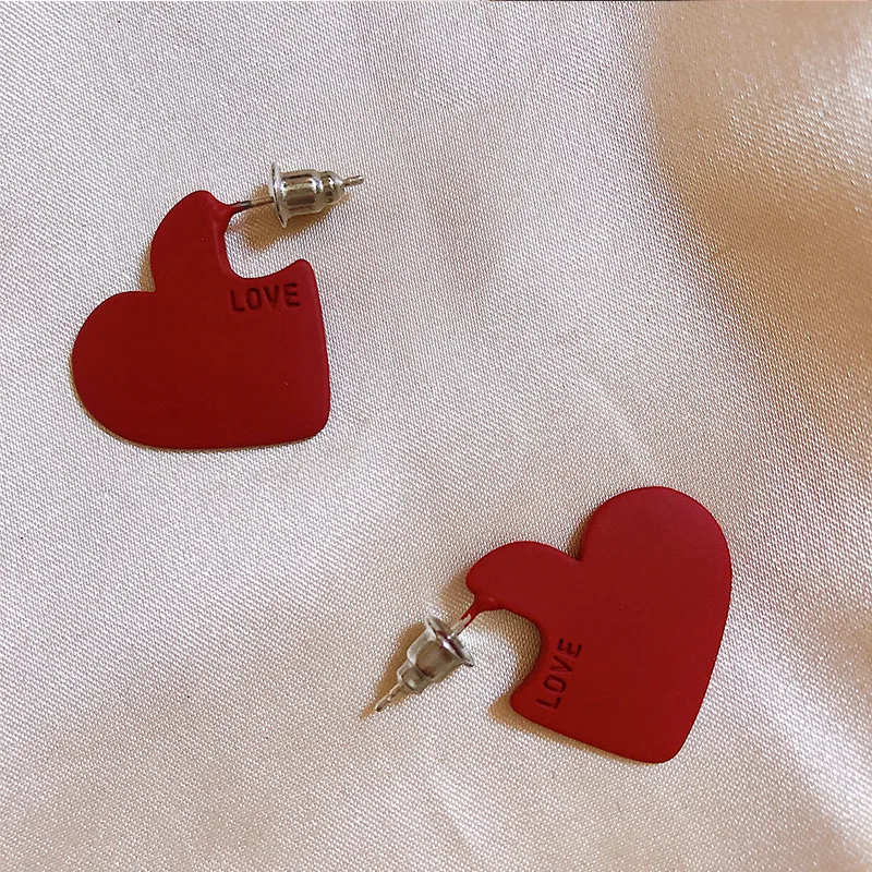Модные милые серьги в форме сердца FIMAODZ вечерние Корейском стиле с красным
