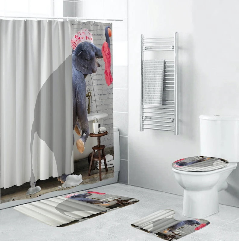 

4 шт./компл. набор для ванной комнаты 3D принт слон занавеска для душа s ткань занавеска для ванной коврик для кухни и туалета нескользящий ков...