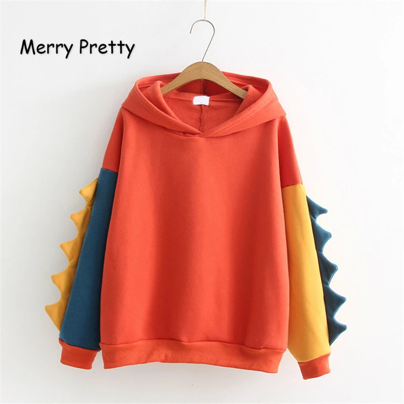 Веселая Красивая Для женщин в виде динозавра с капюшоном стиле пэчворк кофты