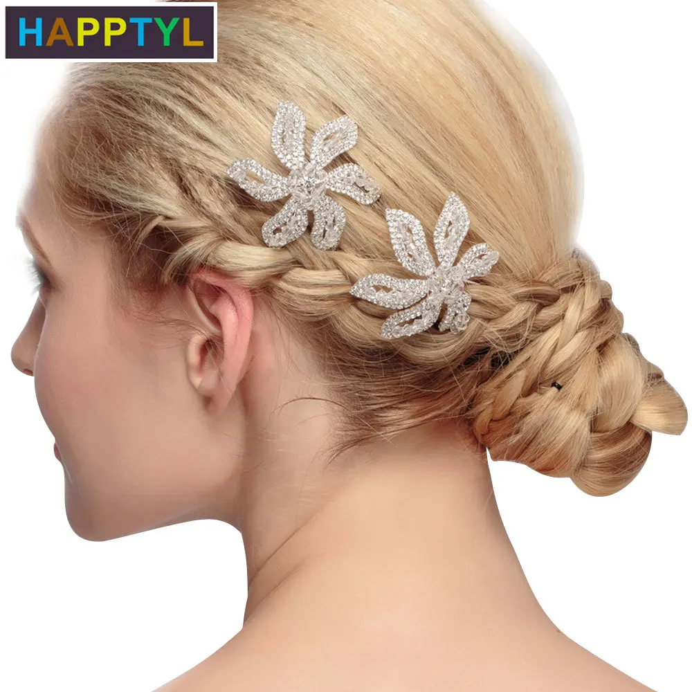

HAPPTYL 1Pcs Handmade Romantic Rhinestone Crystals Small Wedding Hair Bridal Side Hair Pin Wedding Jewelry