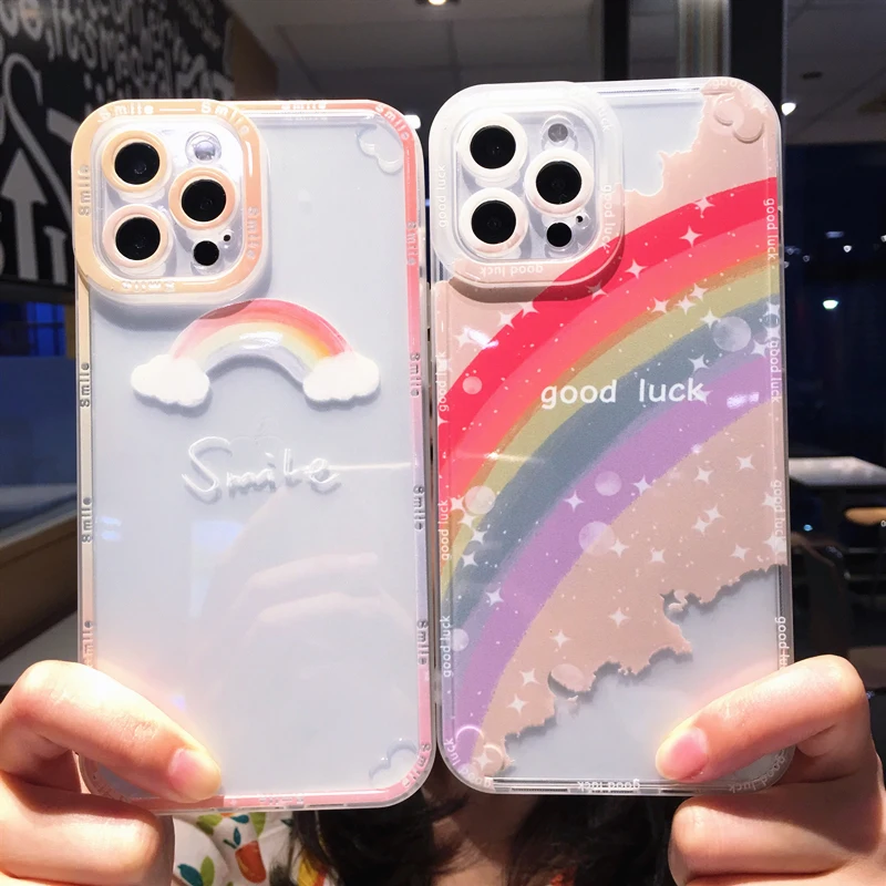 

Colorful Rainbow Transparent Shell Case For iPhone 13 Pro Max 12 11 X XS XR 7 8 Plus SE 2020 Fashion Clear Soft Shockproof Cover