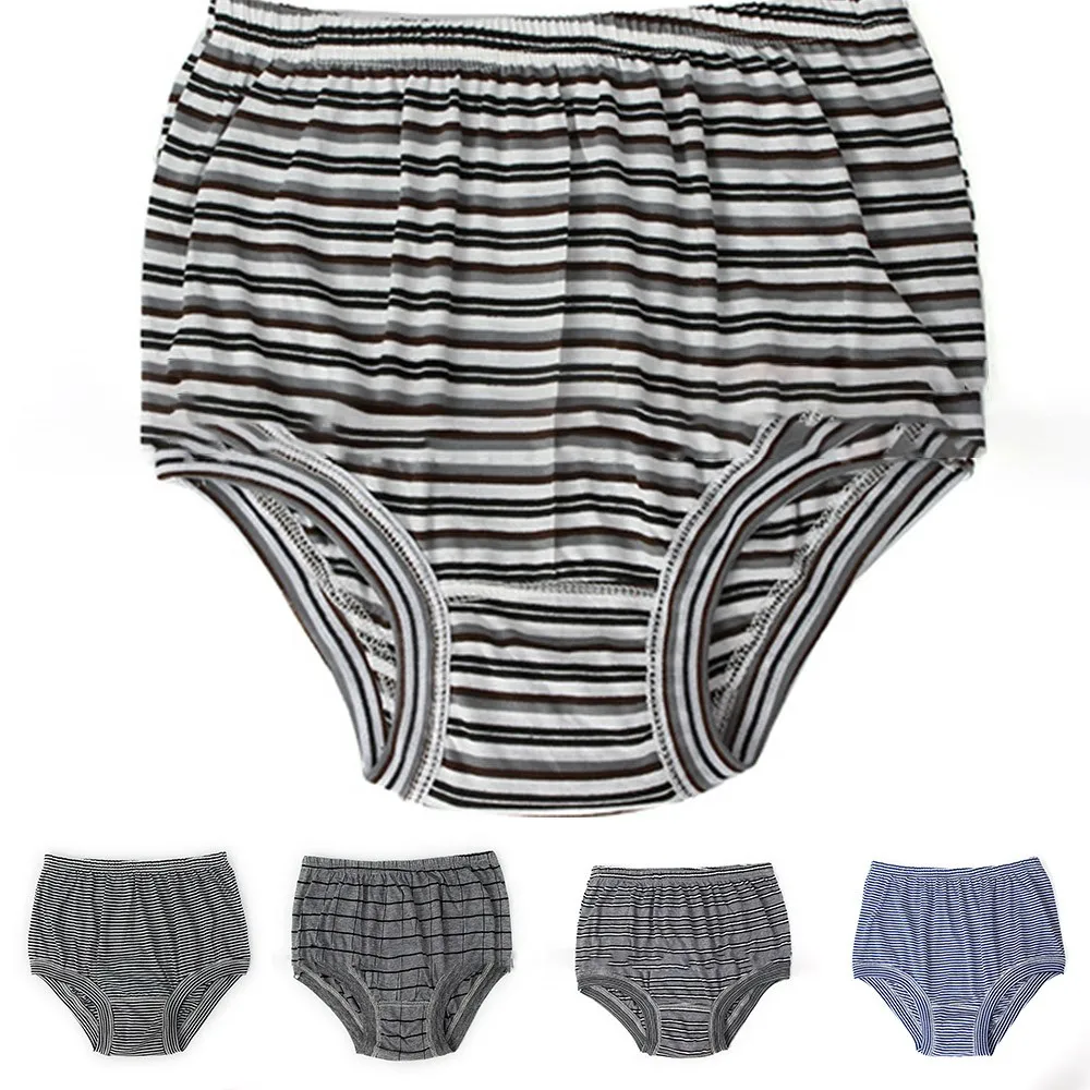 New Panties Men's Cotton Striped Underwear Briefs For Middle-Aged Elderly People Vintage Style Stretch High Waist Lingerie