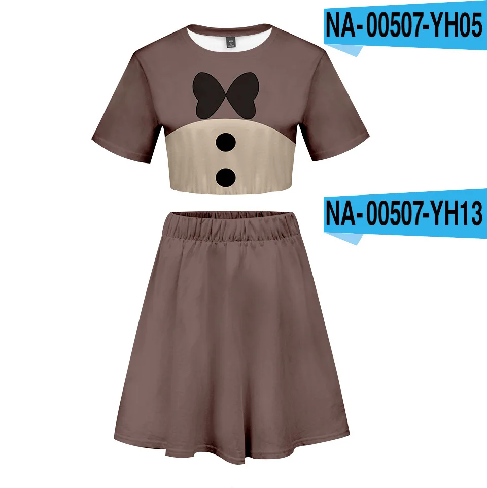 

Anime Five Nights At Freddy 3D Print Summer Two Piece Set Women Crop Top and Skirt Outfits Cartoon FNAF Cosplay Costume