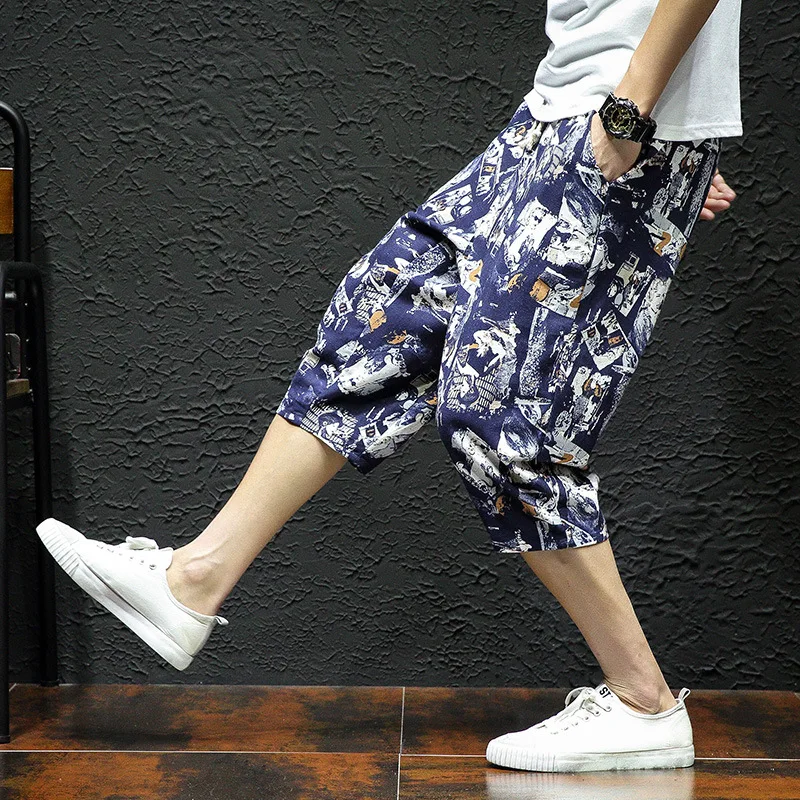 

New Kimono Pants Japanese Casual Loose Samurai Print Trouser Japan Men Yukata Style Harajuku Cardigan Traditional Asian Costume