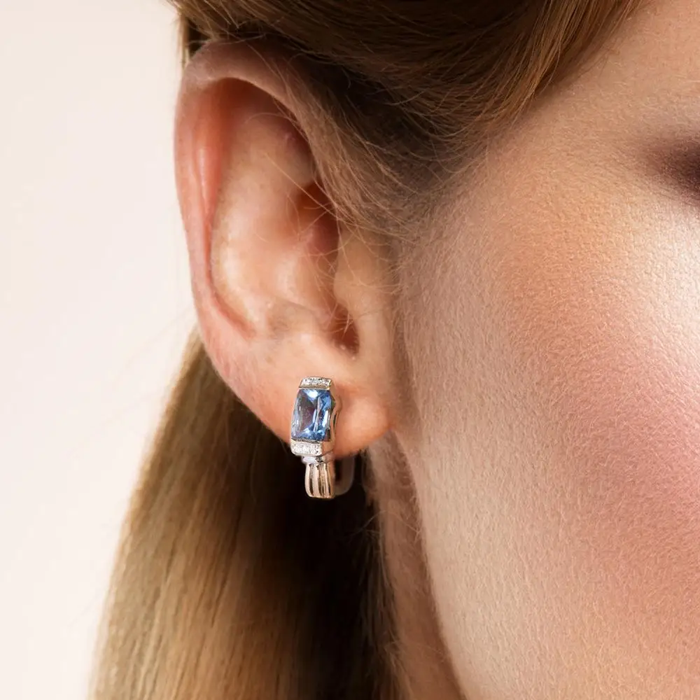 Женские Золотые сережки с синим топазом VISTOSO розовое золото 14 к 585 пробы со