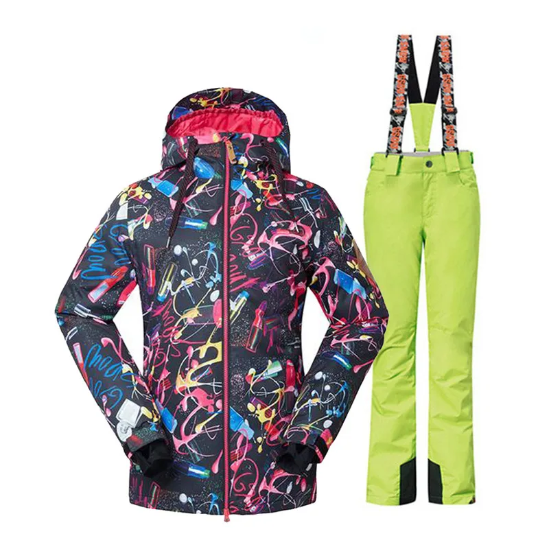 Модный черный женский зимний костюм наборы 10 к водонепроницаемый ветрозащитный