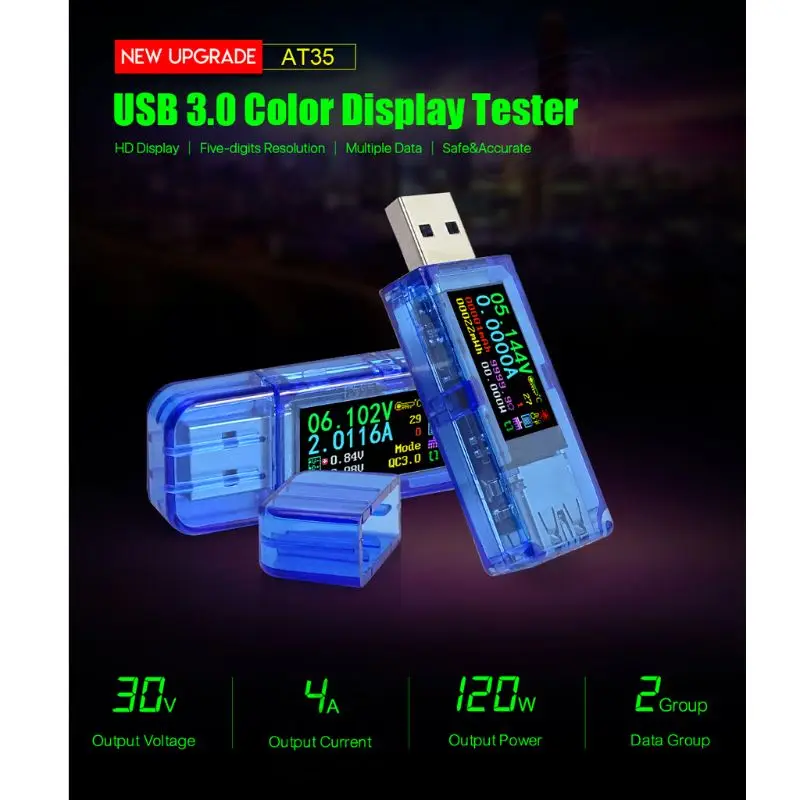 AT35 USB 3.0 LCD Multimeter Voltmeter Ammeter Current Meter Power Bank Tester | Инструменты