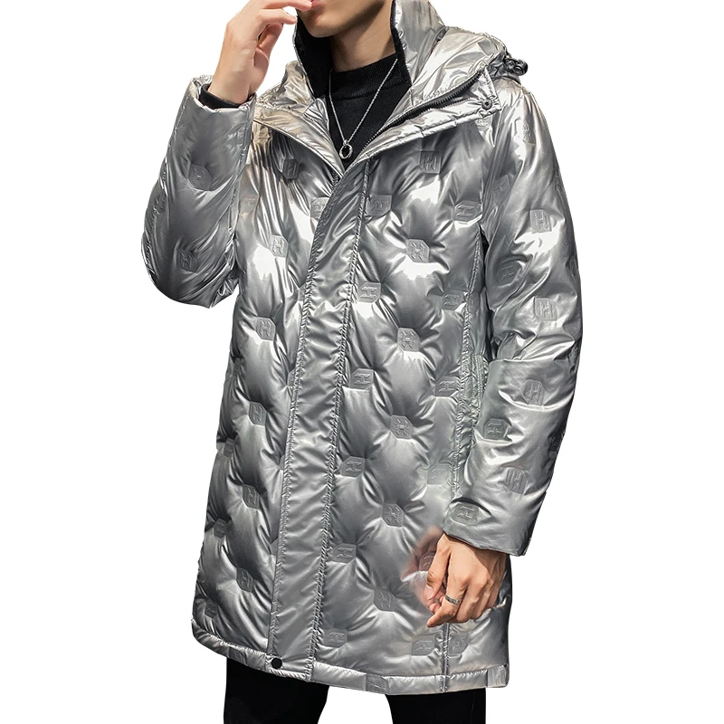 Winter men's hooded bright down jacket thick and warm long 50 white duck down cold  men's winter clothing