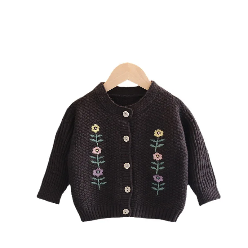 

Baby Girls Sweaters Spring Toddler Cardigan Coat European Style Embroidered Flowers Cotton Knitting Infant Clothes