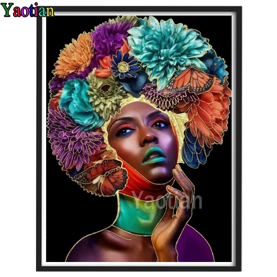 

5D Diamond Painting Full Drill Square African Woman Colored Flowers Diamond Art Mosaic Embroidery Beads Diy Puzzle Home Decor