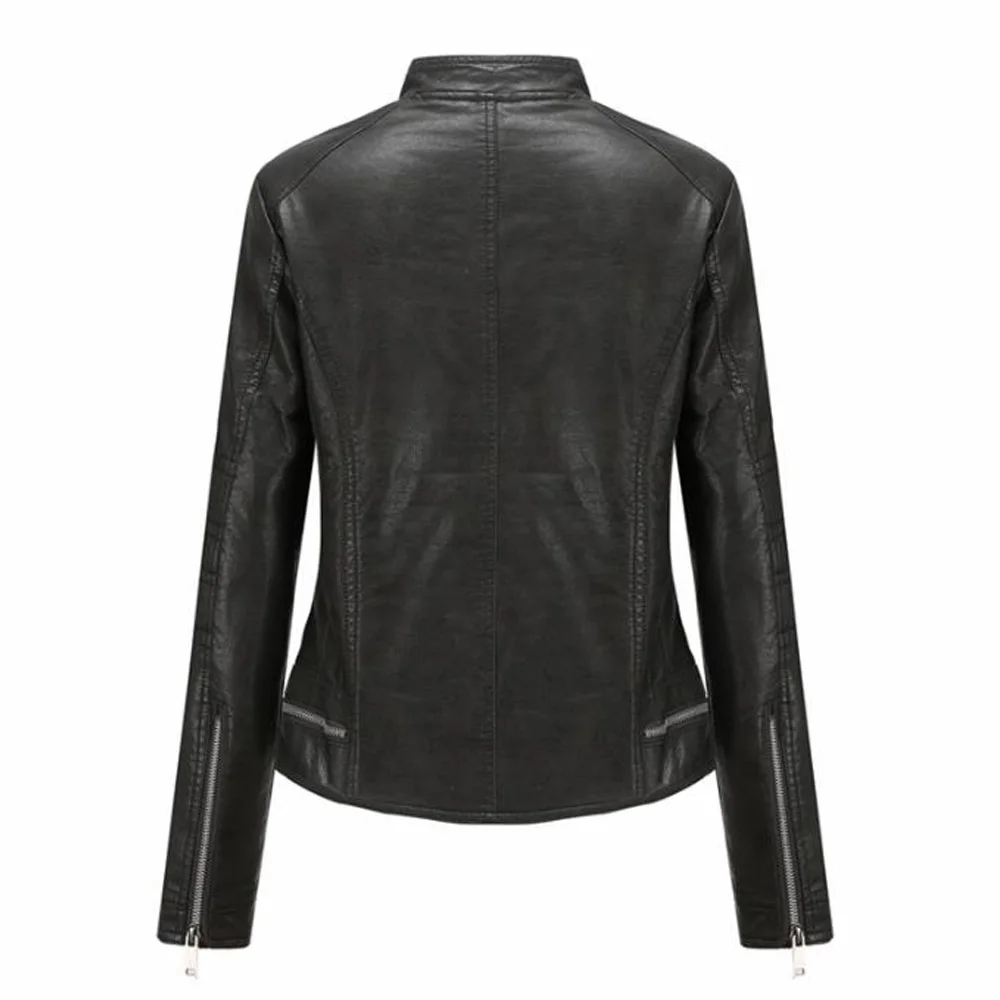 

Winter Women Vintage Motorcycle Faux PU Leather Jacket Fleece Warm Long Sleeve Slim Biker Streetwear Coffee Black Leather Coat