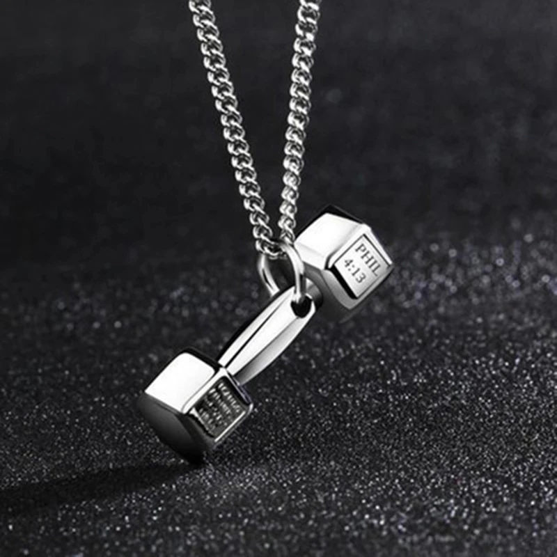 New Gym Dumbbell Pendant Necklace Gold Silver Color Bodybuilding Women Men Sports Barbell Gift Mens Jewellery | Украшения и