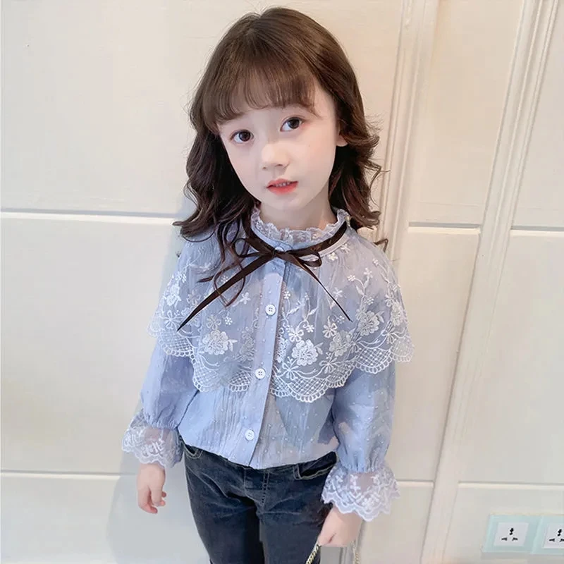 

Girls Shirts 2021 New Children's Long Sleeve Shirts Korean Girl Baby Lace Tops Teenage Girls Shirts Spring Autumn Clothing
