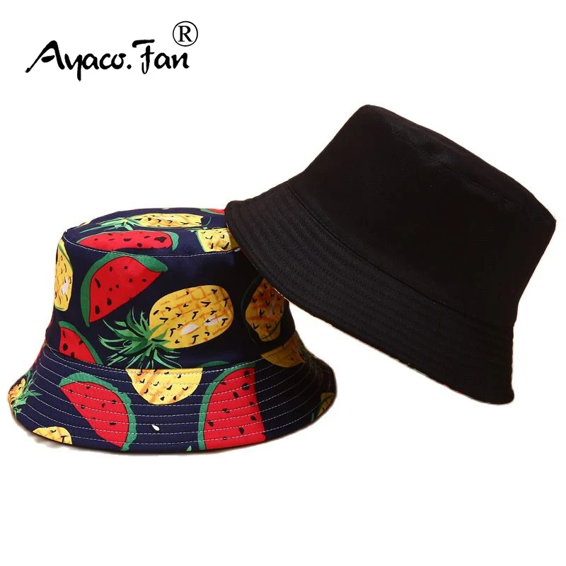 

3D Dye Fruit Print Men Bucket Hat Two Side Wear Sunhat Women Outdoor Travel Beach Caps Fishermen Hats Unisex Hip Hop Female Cap