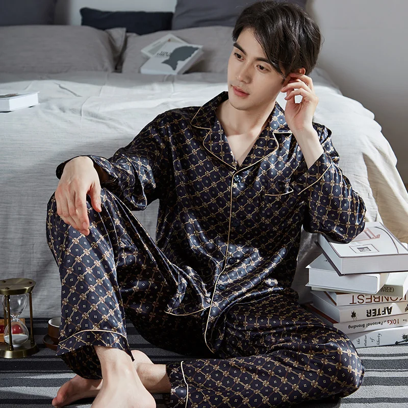 100% Real Silk Pajama for Men Lounge Sleepwear Pyjamas Satin Pijamas Hombre PJ Home Clothes Male Hangzhou Pure Silk Pajamas Sets