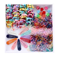 870 pcs candy color girls hair clip small flower catch clip rope rubber band ponytail children hair accessory set gift 2020 new