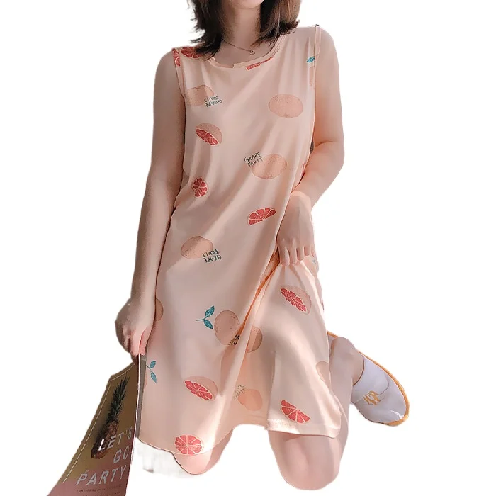 Summer New Vest Medium Length Nightdress Women's Korean  Cute Cartoon Loose Version Female Nightgown Home Wear Sexy Sleepwear