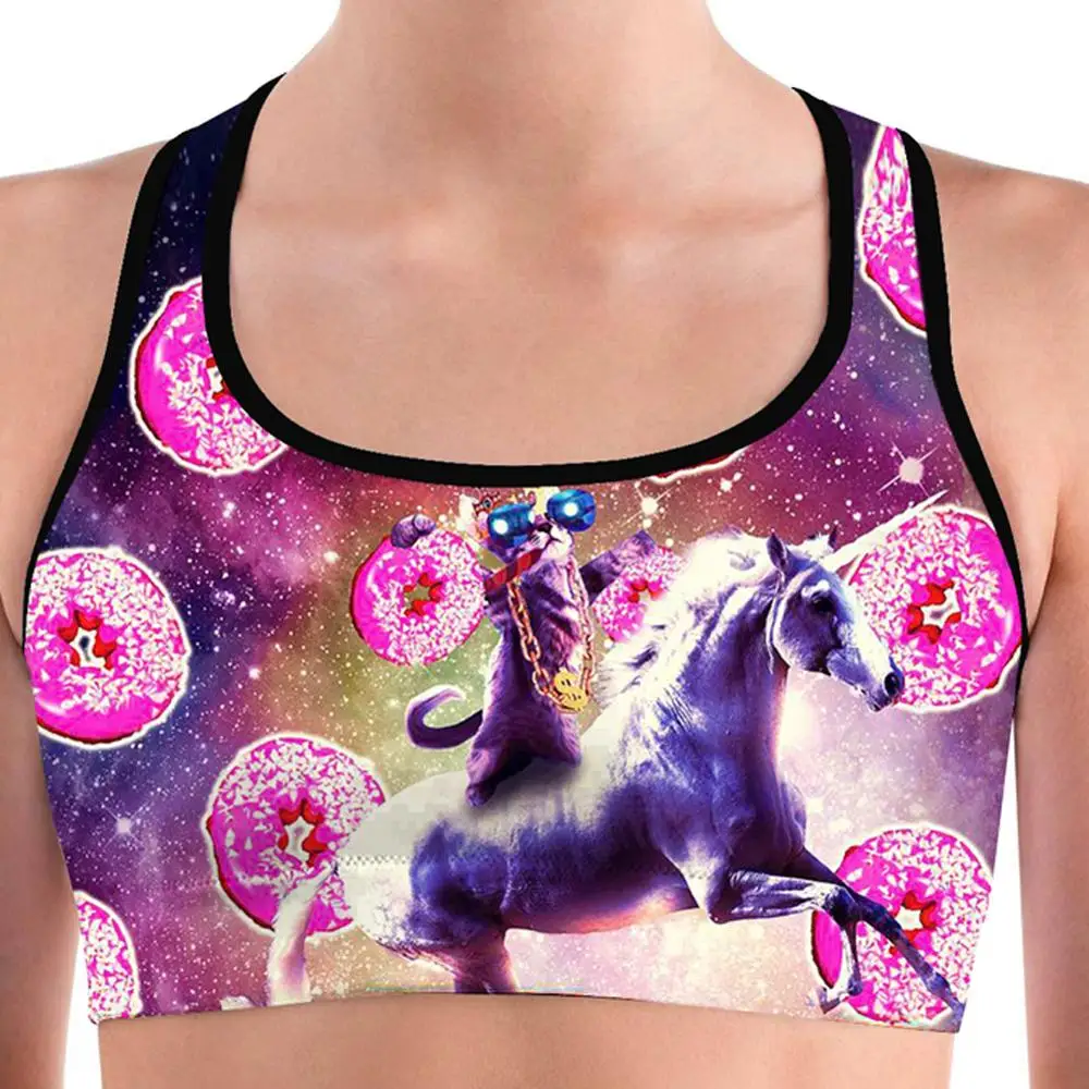 Women's Galaxy Cat Vibrant Fitness Bra Training Breathable Gym Sports Bras for Running Cycling |