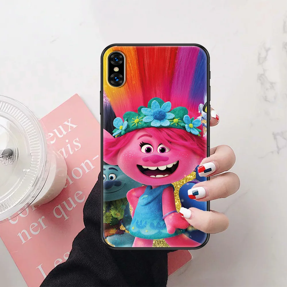 

Cartoon Trolls Poppy Phone Case Cover Hull For iphone 5 5s se 2 6 6s 7 8 12 mini plus X XS XR 11 PRO MAX black tpu shell 3D