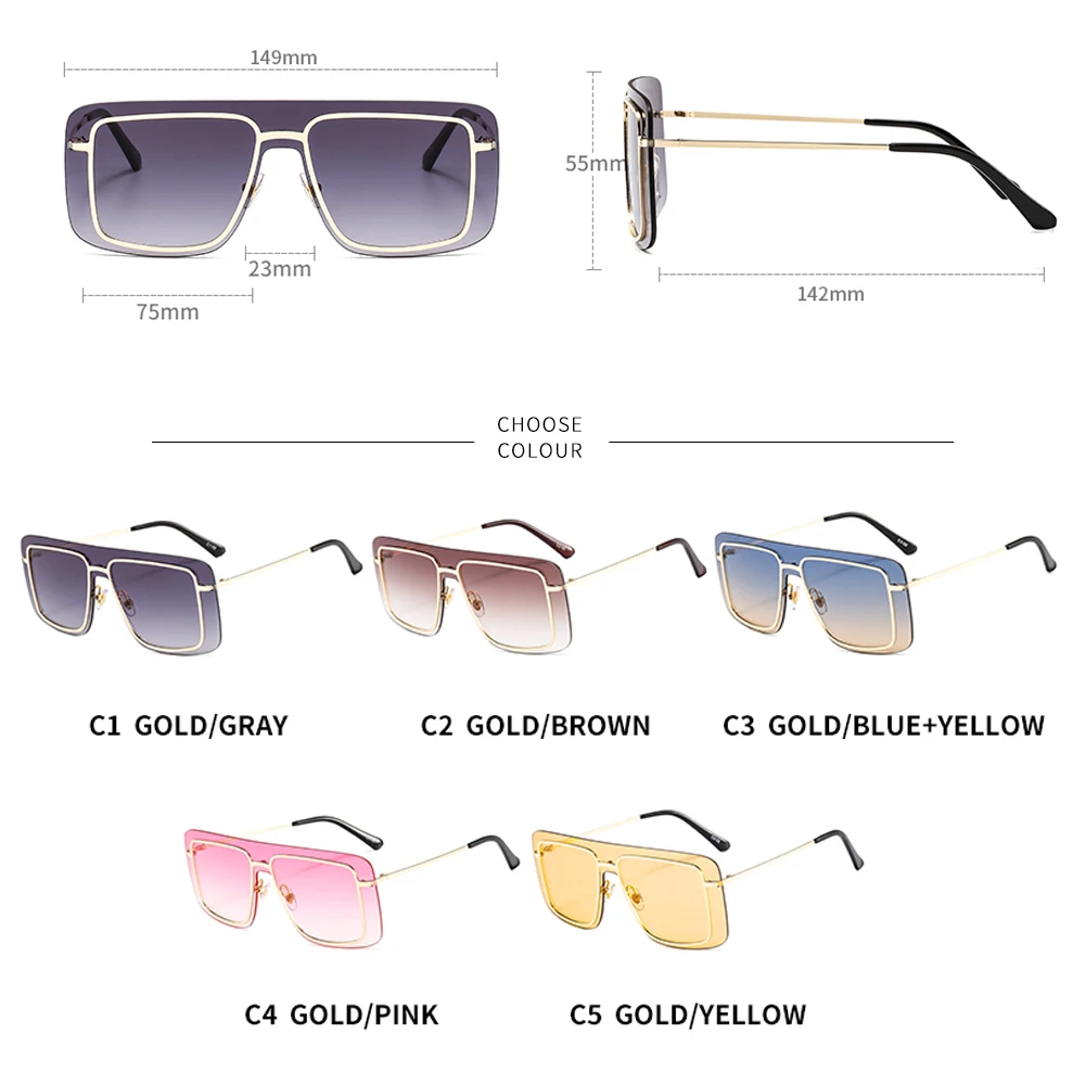 

Luxury Oversized Sunglasses Men Women Brand Designer Fashion Rimless Sun Glasses Female Gradient Eyeware lentes de sol mujer