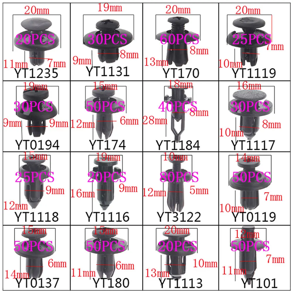 Универсальные клипсы для автомобиля комплект пластиковых нажимных заклепок 16