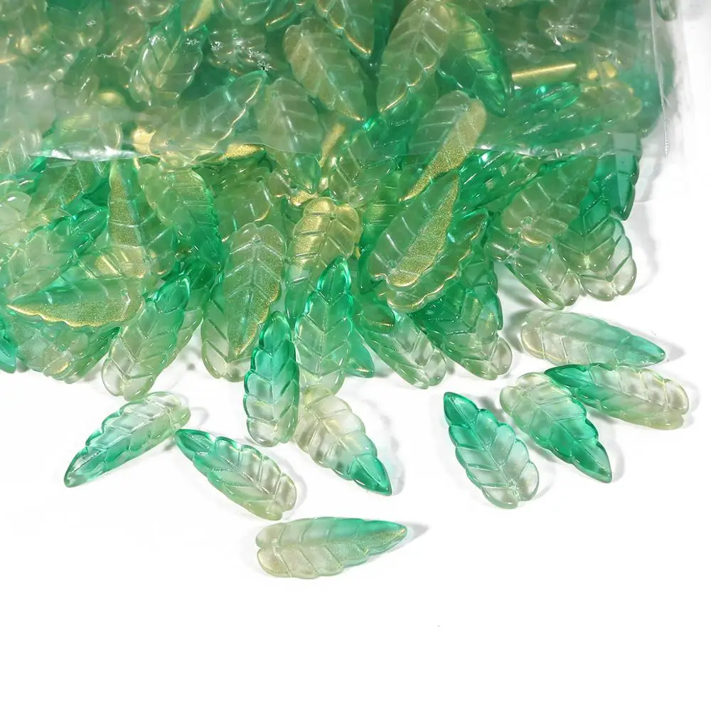 Бусины из стекла с имитацией длинных листьев ручной работы 10 шт. | Украшения и