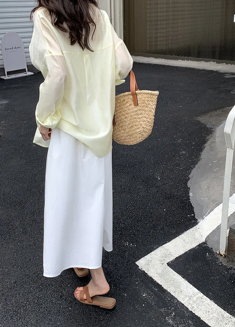 

New 2021 Summer Half Sleeve Buttoned Up Shirt Loose Casual Blouse Chiffon Shirts Women Tied Waist Elegant Blouses for Women