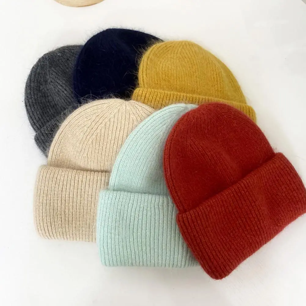 

Winter Knitted Beanies For Women Fashion Warm Wool Skullies Beanies Female Three Fold Thick Hats