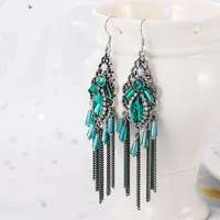 bohemian tassel crystal long drop earrings for women ethnic hollow out earrings fashion woman ear jewelry