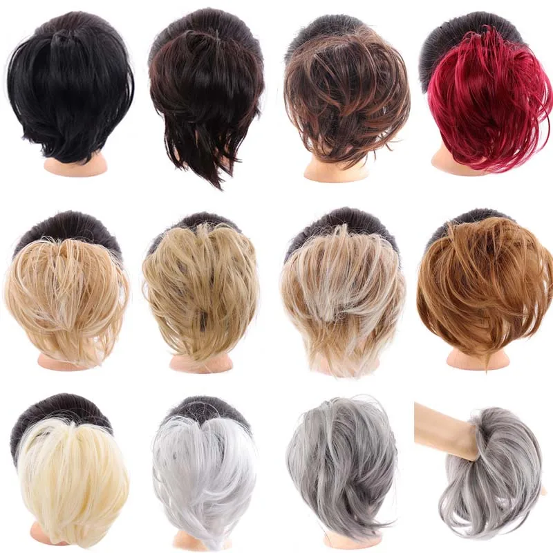 

XUANGUANG Synthetic Messy Chignon Short Ponytail Hair Ring Donut Hair Female Daily Wear Bun Elastic Rubber Rope Hair Extension