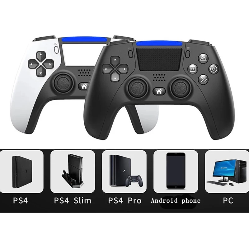 bluetooth wireless gaming controller for ps4 6 axis programmable dual vibration gamepad laptop multicolor game joystick free global shipping