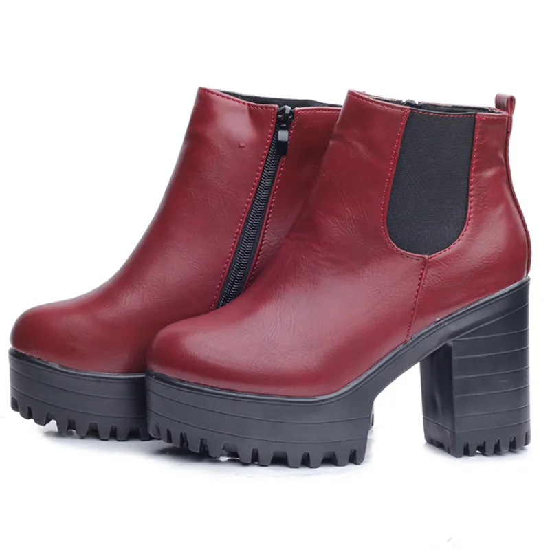 Koznoy/женские сапоги на квадратном каблуке; zapatos mujer; сапоги-лодочки из искусственной кожи до бедра; мотоциклетные высокие сапоги; кожаные ботильоны