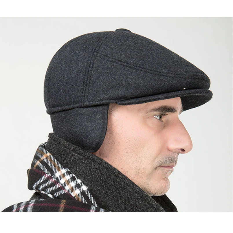 Мужской зимний однотонный черный берет шапка для папы модные шапки Классический