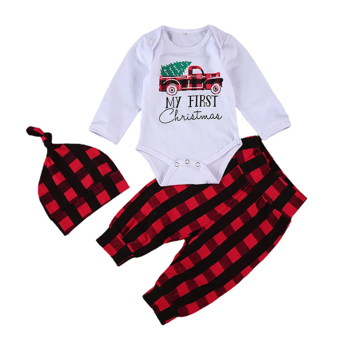 

Комплект из 3 предметов для новорожденных; Рождественские наряды одежда для детей с длинным рукавом, круглым вырезом и буквенным принтом ко...