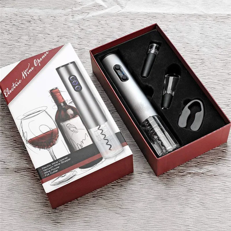 

Electric Wine Bottle Opener Set Automatic Corkscrew with Stopper Pourer and Foil Cutter Red Wine Accessories Gift Box