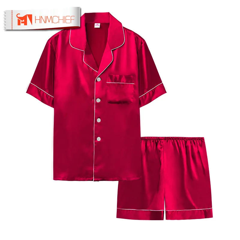 HNMCHIEF 2019 Шелковые Мужские пижамные комплекты сатиновая одежда для сна мужской
