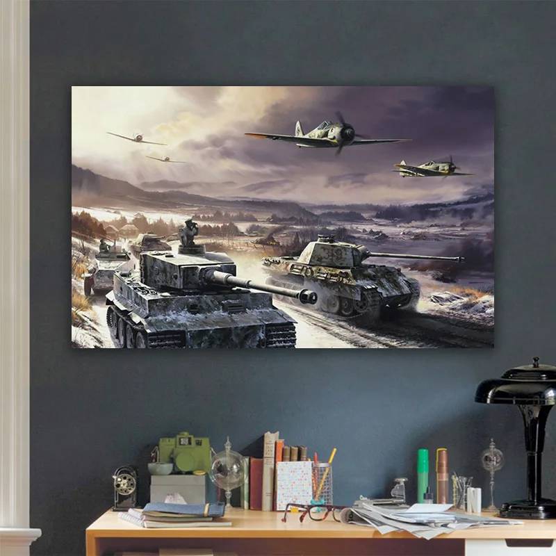

world war two ww2 tank aircraft battle artwork fabric posters on wall picture living room home decoration art wood frame