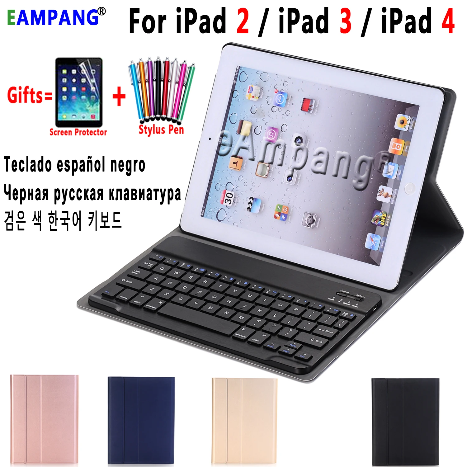 

Чехол для Apple iPad 2, 3, 4, тонкий кожаный чехол для клавиатуры, совместимый с Bluetooth